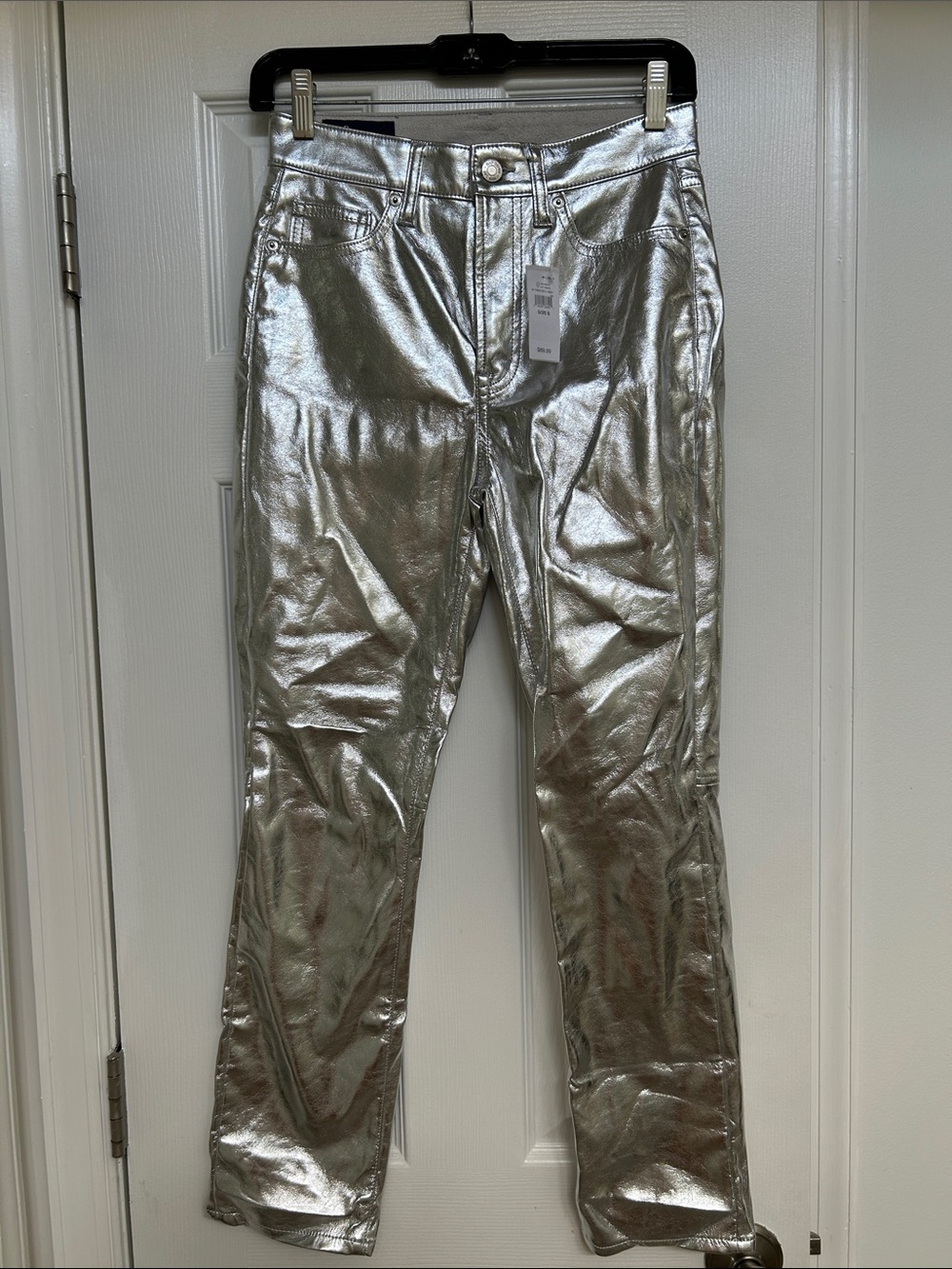 GAP Silver Metallic Straight-Leg Pants